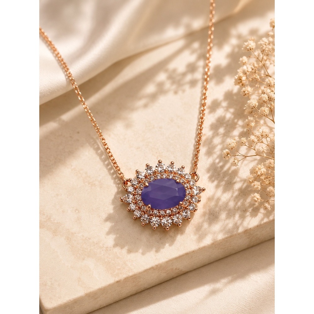 Bomb Party Dances In The‎ Pause Lavender Fluorite Rose Gold Necklace NK45732